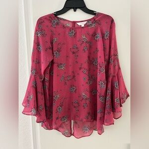 LC Lauren Conrad Floral Paisley Patterned Bell Sleeve Blouse